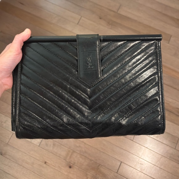 Authentic YSL Vintage Black Chevron Clutch - Picture 1 of 10